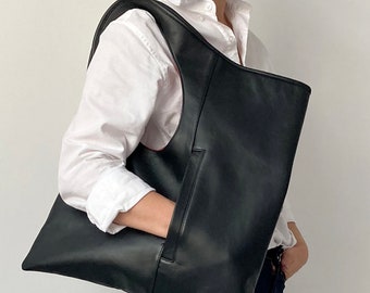 Lambskin leather bag Oversized purse Black shoulder bags for women Slouchy hobo bag Soft leather handbags