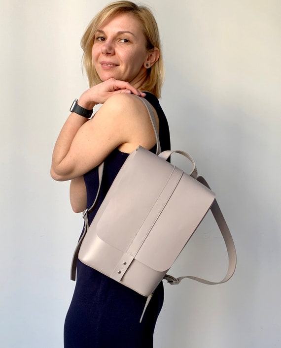 Beige Leather Backpack Unique Leather Satchel Purse Medium Backpack Purse Structured Bag Genuine Leather Handbags for Women Etsy