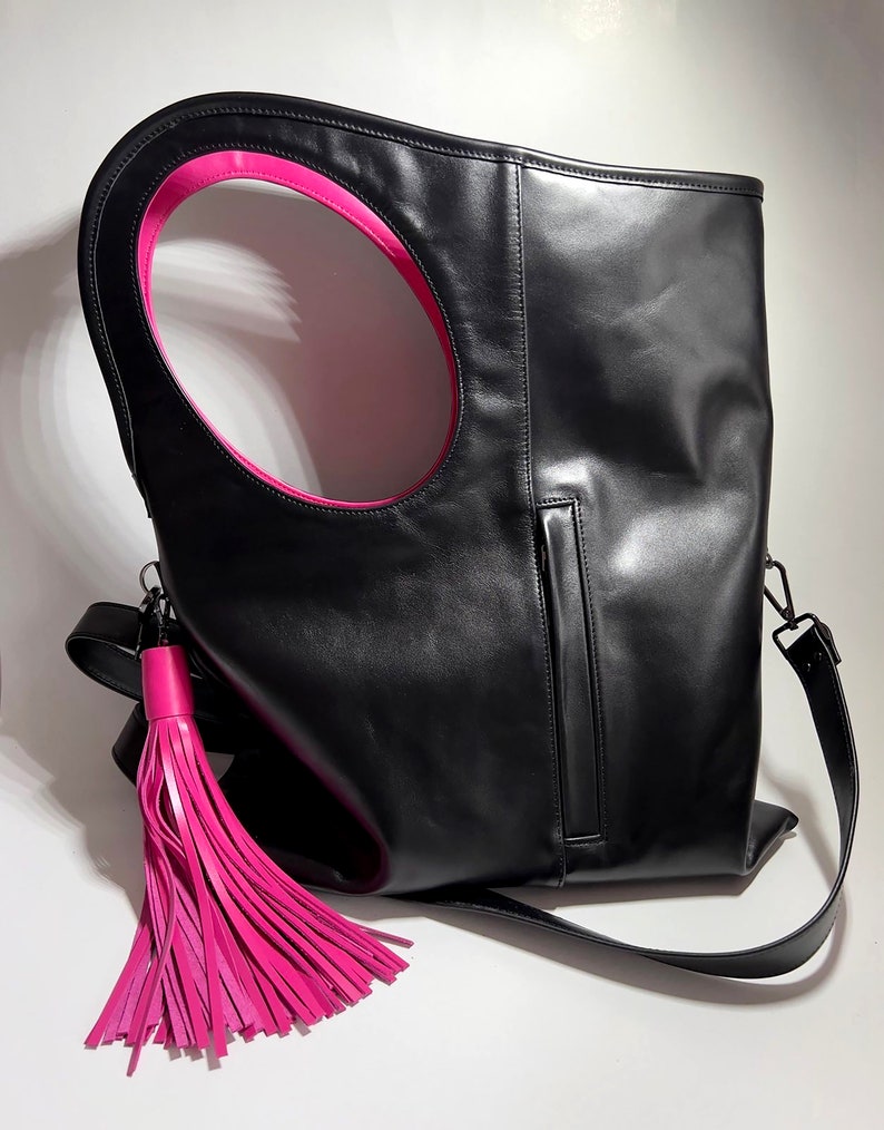 Oversized clutch Black leather shoulder bag Asymmetrical purse Flat handbags for women Genuine leather bag Soft leather pouch bag image 9