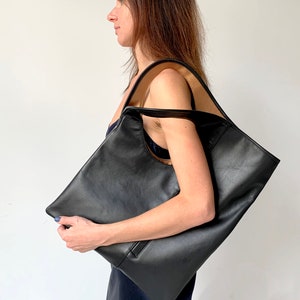 Oversized Hobo Bag Black Leather Tote Bag Unique Handbags for Women ...