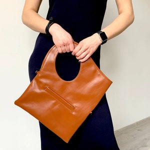 Tan leather crossbody bag Fold over purse Medium leather boho bag for women Handmade leather bag Ladies handbags image 3