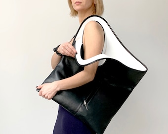 Exta large  leather handbags Soft leather shoulder bag Black leather hobo purse Handmade leather shopper Unique tote