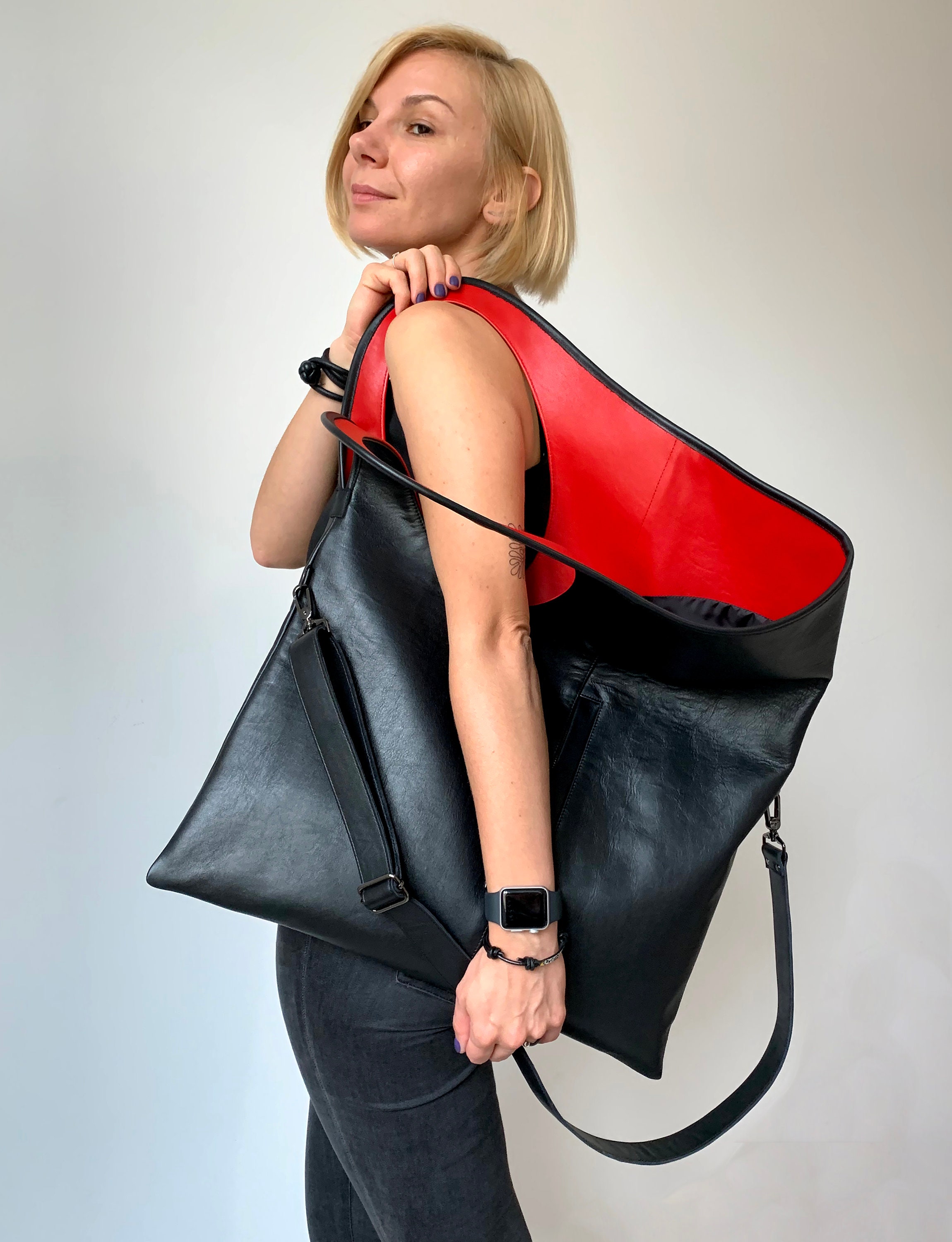 【DEINET】24FW LEATHER BIG BAG (BLACK) Orange Leather Bag Large Leather Purse Designer Clutches