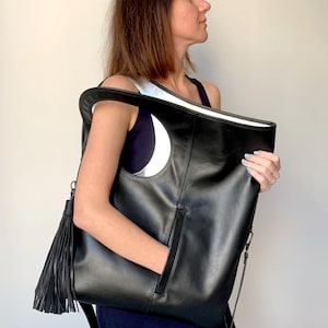 Yellow soft leather fold over clutch purse with tassel Oversized hobo bag Unique handbag for women