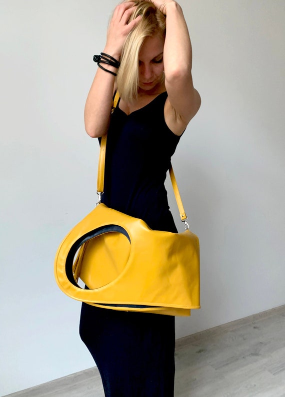 OVERSIZE HOBO Bag YELLOW Handbag Leather Bag Large Leather 