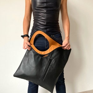 Black hobo purse Genuine leather handbags for women Large leather tote bag Slouchy leather bag Underarm bag