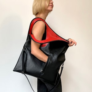 Extra Large Black Leather Hobo Bag: Slouchy Shoulder Tote