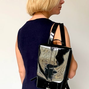Black leather rucksack Large leather backpack for women Laptop leather bag 10/6 polegadas