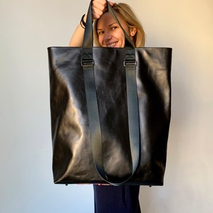 Oversized leather tote bag Large shopper bag Black leather tote bag for women Extra large tote bag for women