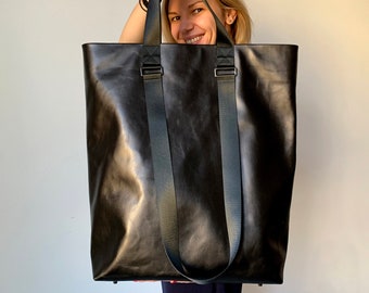 Oversized leather tote bag Large shopper bag Black leather tote bag for women Extra large tote bag for women