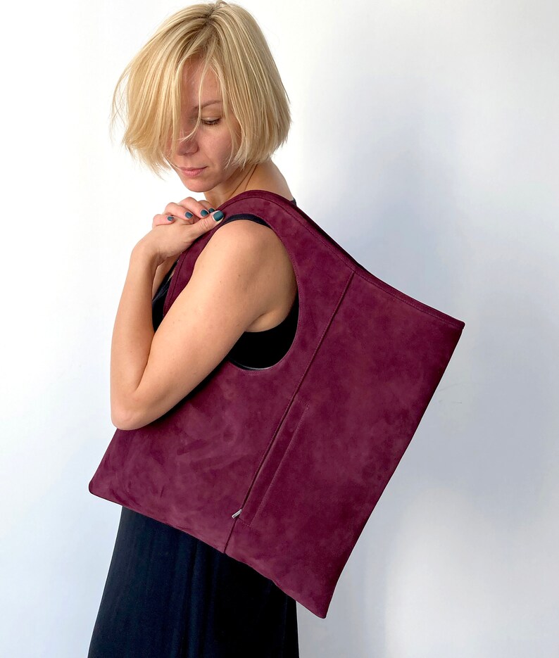 Suede bag for women Grey leather handbag Oversized hobo bag Asymmetrical purse Medium purse Unique tote by Olena Molchanova