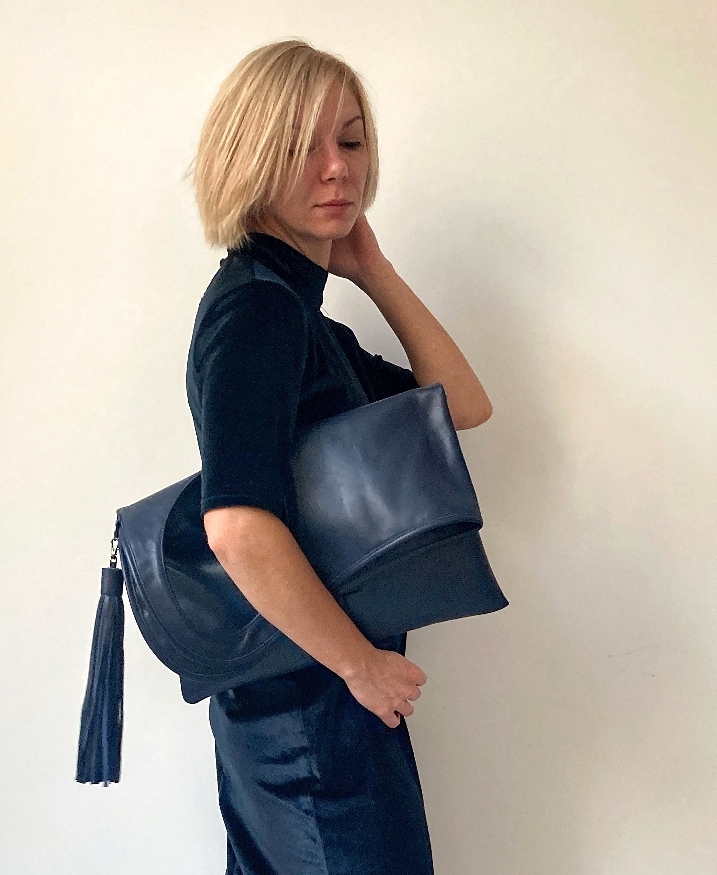 Navy Clutch Purse Soft Leather Bags Made to Order Large Clutch Bag
