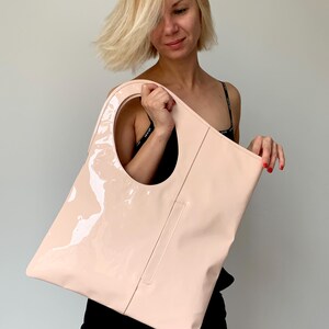 Black and red patent leather purse Minimalist designer handbag for women Small shoulder bag by Olena.