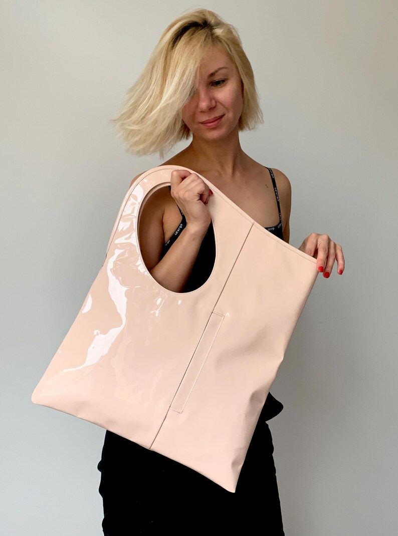 Black and red patent leather purse Minimalist designer handbag for women Small shoulder bag by Olena.