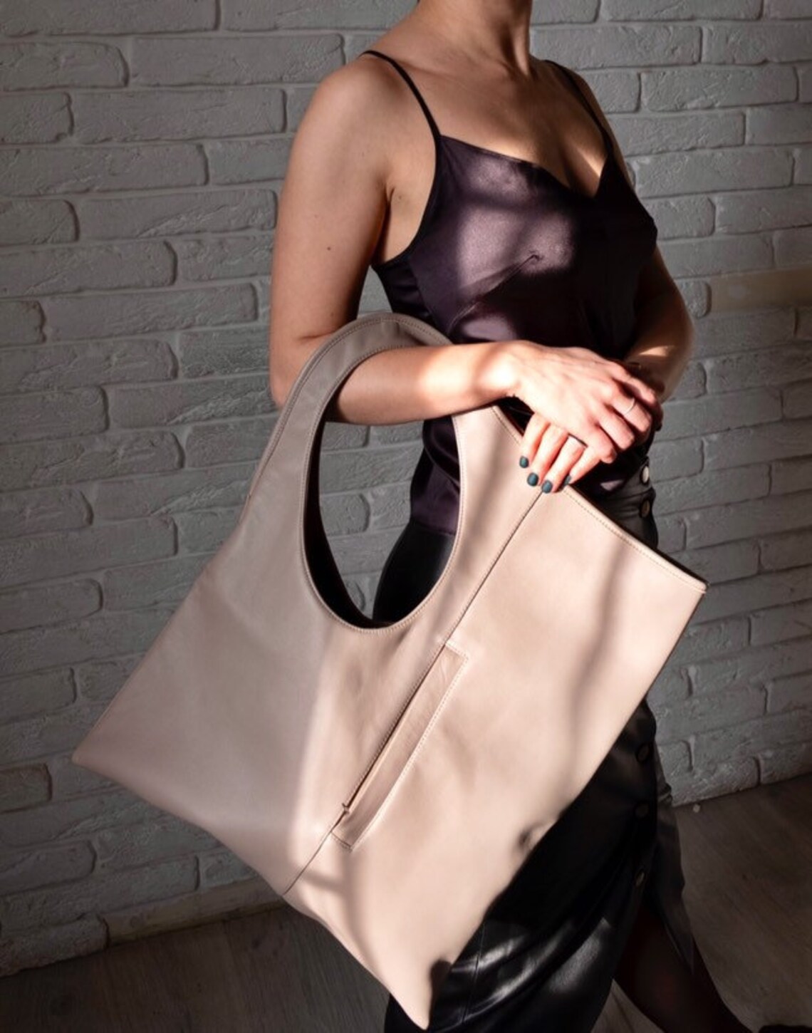 Brown leather hobo Messenger bag women Large leather tote Etsy