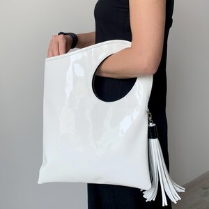 Black and red patent leather purse Minimalist designer handbag for women Small shoulder bag by Olena.