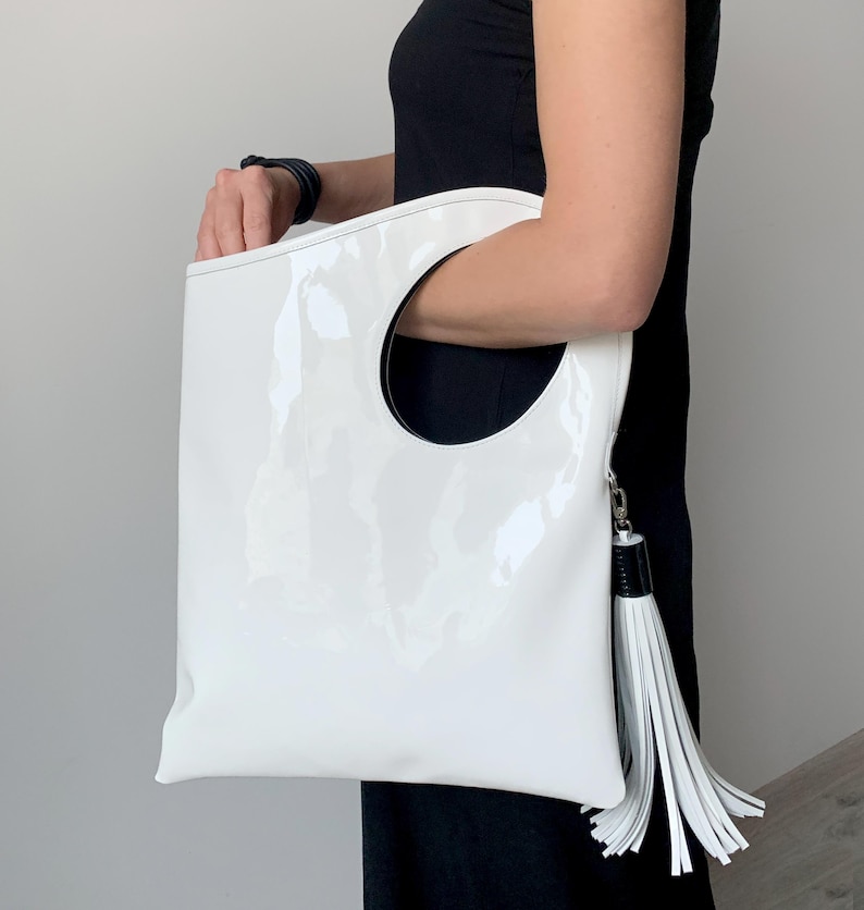Black and red patent leather purse Minimalist designer handbag for women Small shoulder bag by Olena.