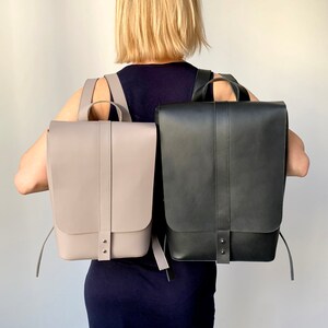 Natural leather backpack women purse Laptop rucksack Beige leather handbag Monogrammed leather bag image 8