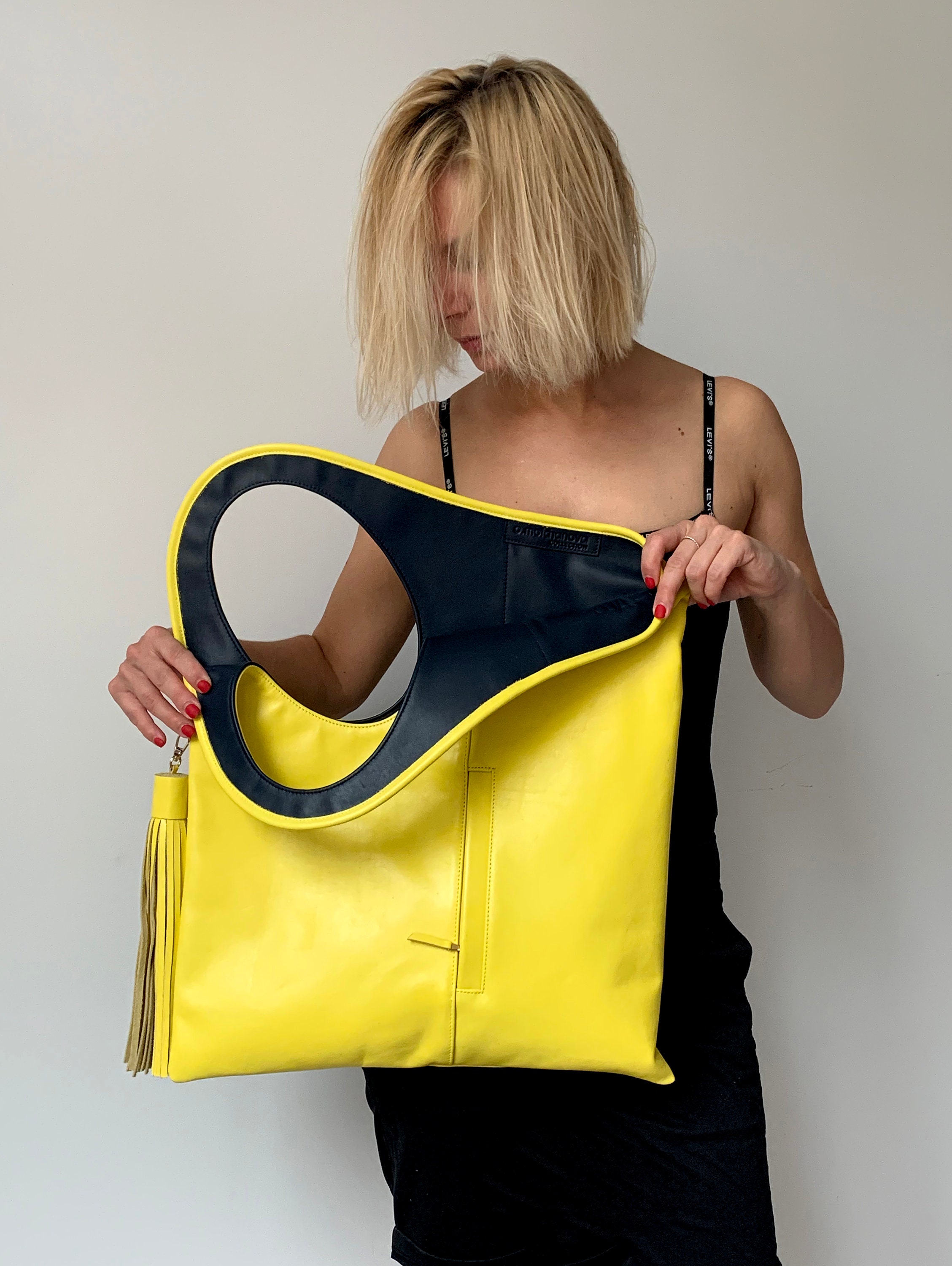 Yellow Leather Bag Large Leather Hobo Bag Designer Handbags for Women Soft Leather Shoulder Bag Modern Shopper Etsy Ireland