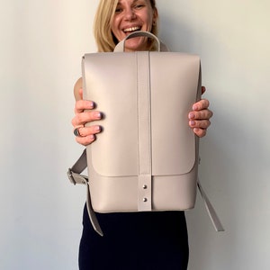 Beige leather backpack Genuine leather backpack purse Modern backpack Minimalist backpack Taupe leather bag Ladies backpack purse