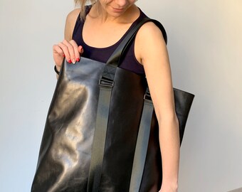 Genuine leather purse Large shopper bag Black leather tote Unique handbags for women Travel bag