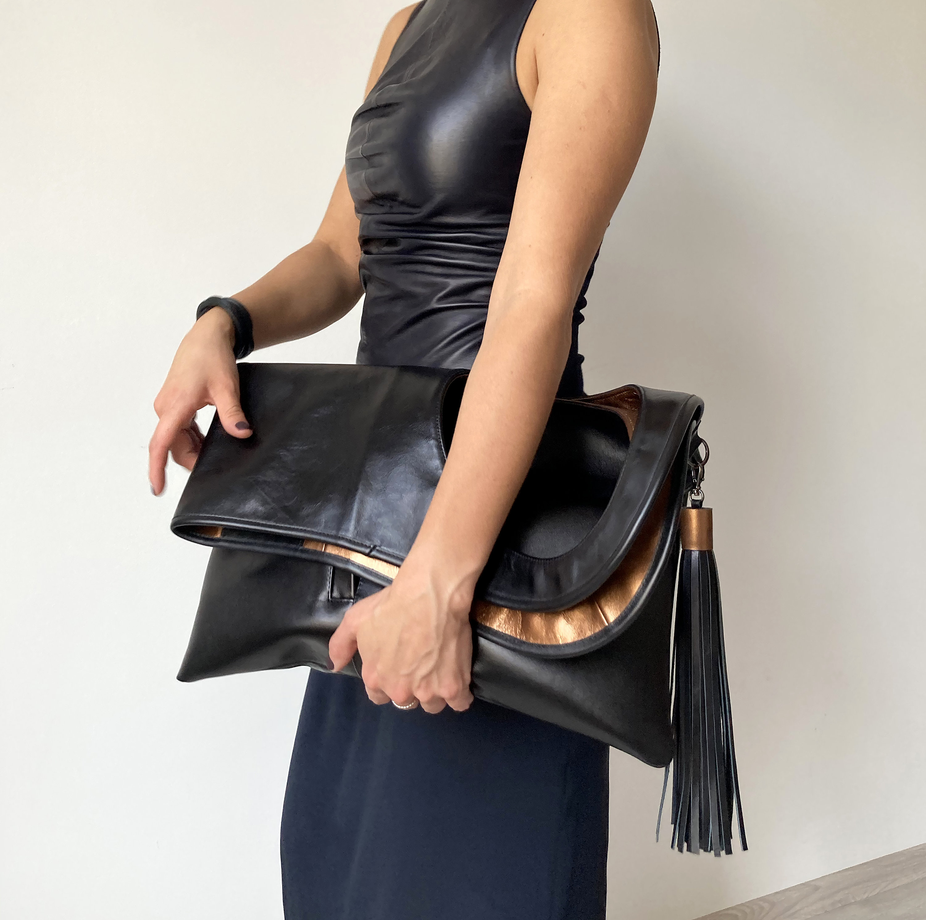 Black foldover clutch hot sale