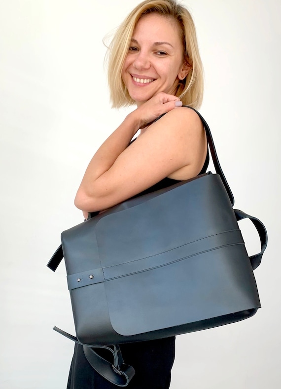 Soft Leather Convertible Backpack Purse: Black Rucksack Shoulder Bag