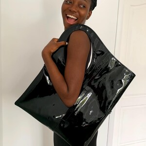 Black and red patent leather purse Minimalist designer handbag for women Small shoulder bag by Olena.