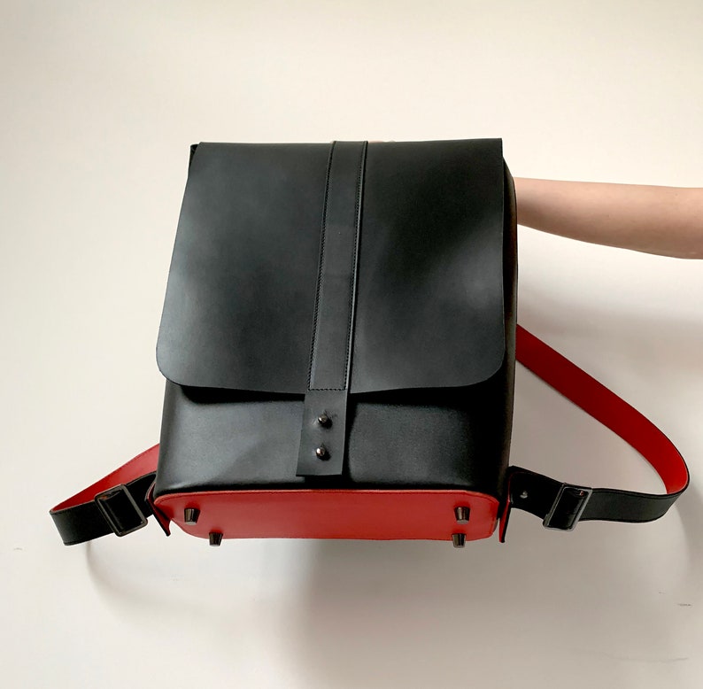 Natural leather backpack women purse Laptop rucksack Beige leather handbag Monogrammed leather bag image 2