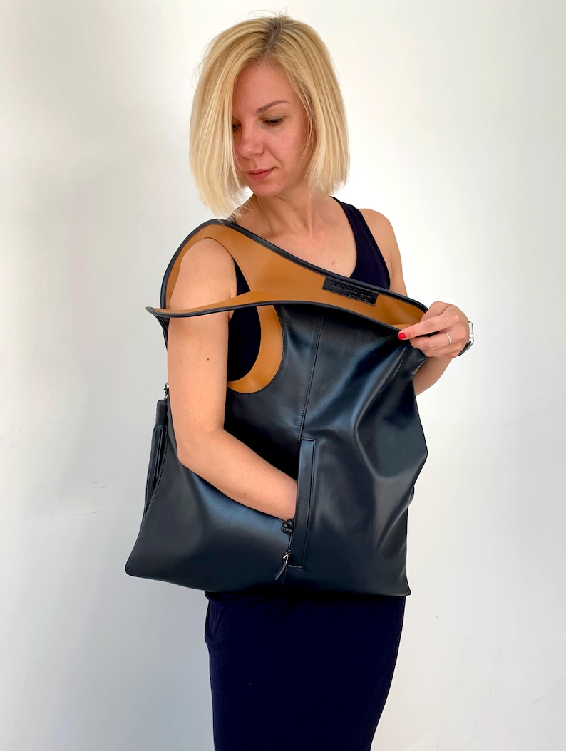 Yellow soft leather fold over clutch purse with tassel Oversized hobo bag Unique handbag for women