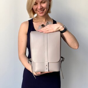 Beige leather handbag Backpack minimalist Soft leather backpack purse for women Large leather rucksack