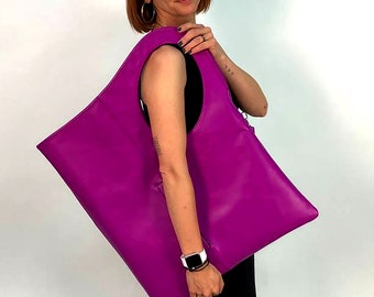 Magenta Armloch Griff Hobo Bag: Weiche echte Lederhandtasche Oversized Damen Tote Geldbörse