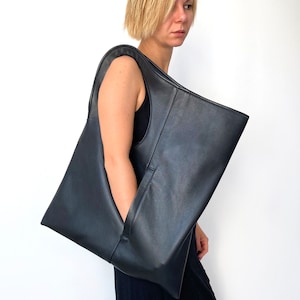 Bolsos de piel suave para mujer Bolso tote extra grande con bolsillo con cremallera Monedero de gran tamaño Bolso hobo de piel negra Bolso con abertura en la sisa.