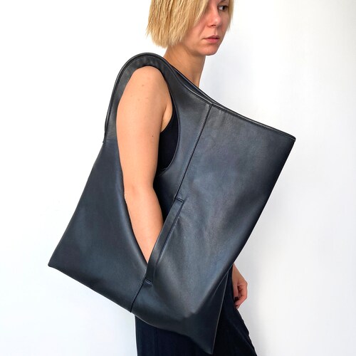 Oversized Hobo Bag Black Leather Tote Bag Unique Handbags for - Etsy