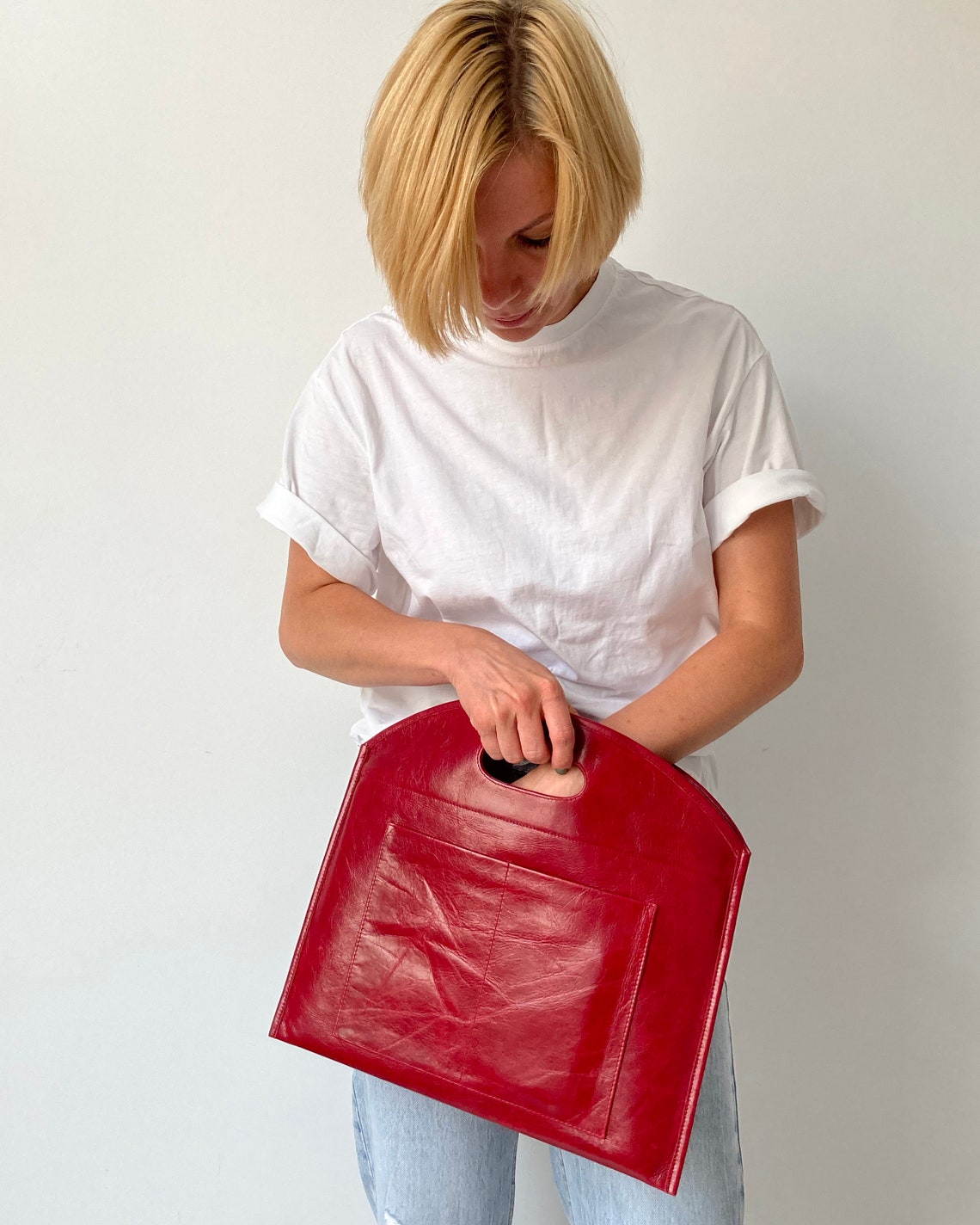 Red leather computer bag Laptop bag for women Macbook tote Etsy