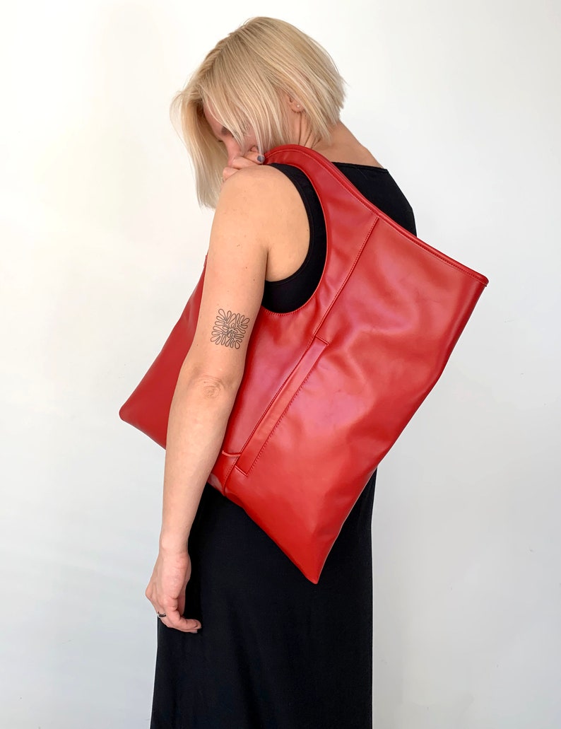 Red leather handbag Oversized clutch purse Fold over bags Slouchy hobo bags for women Asymmetrical purse Soft leather shoulder bag Genuine leather bag by Olena Molchanova.