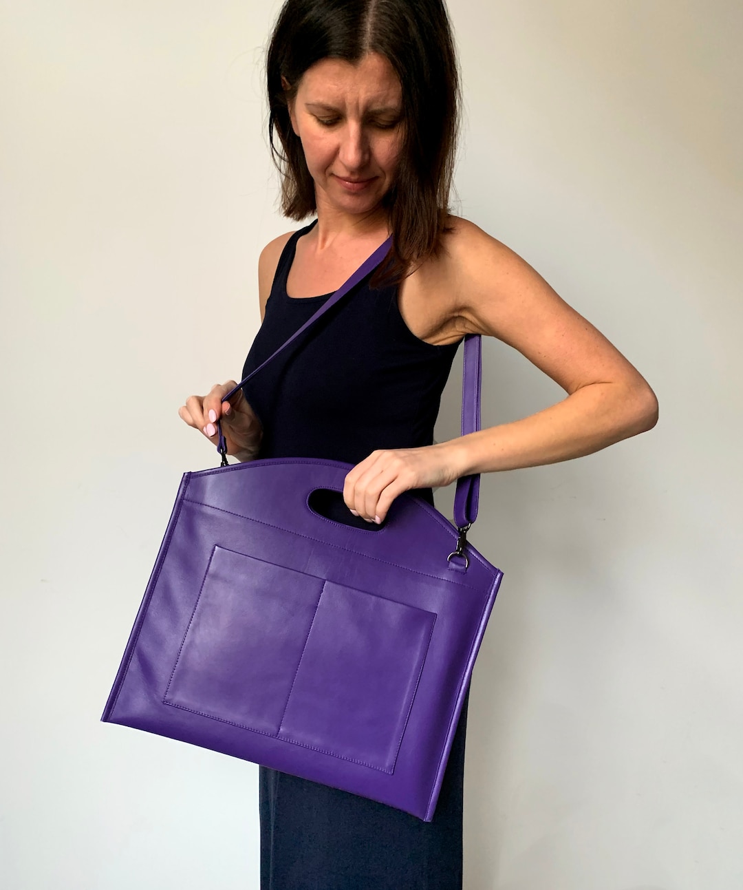 Blue Leather Laptop Bag: Handmade Crossbody Computer Handbag - Etsy