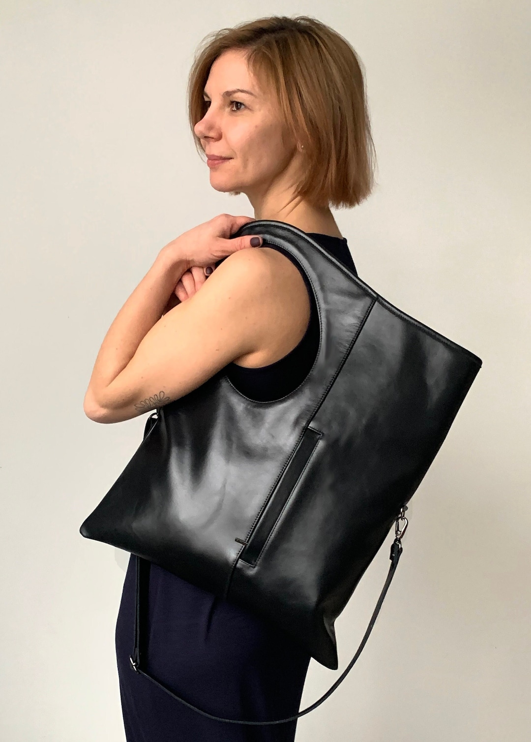 Black Leather Hobo Bag Asymmetrical Handbags for Women
