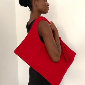 Suede leather hobo bag Red suede shoulder bag Armhole leather handbag for women asymmetrical shopper Ladies bags and purses Handmade purse