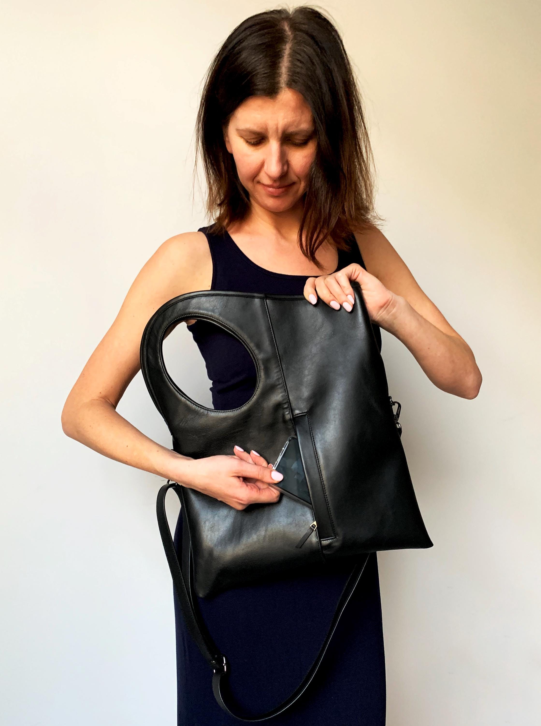 White Leather Hobo Bag: Extra Large Asymmetrical Crossbody