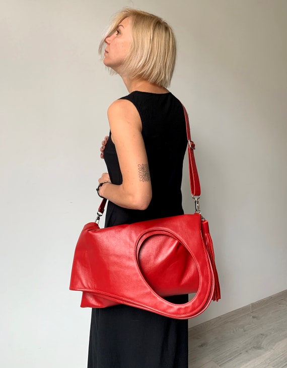 Vintage Red Leather Karnig Mann Bag Purse Made in Canada (Box M3) | eBay