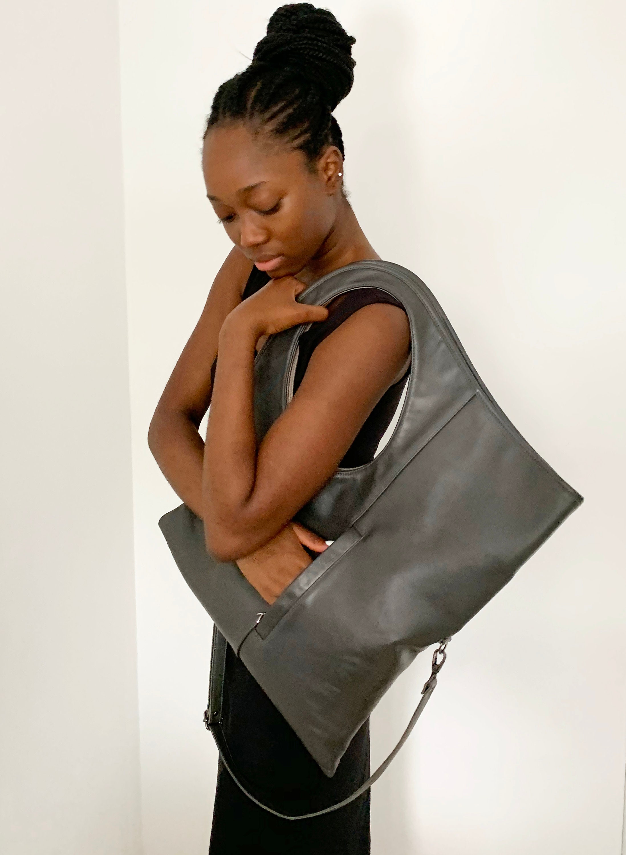 Small Grey Helen Hobo Purse - Soft Leather Bag