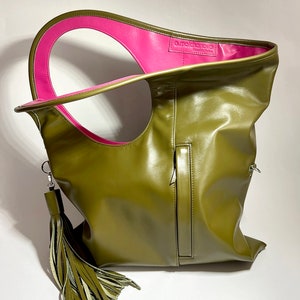Olivgrün Ledertasche Weiche Leder Hobo Bag Große Handtasche mit Tasche Everyday Tote Damen Leder Geldbörse Echte Lederhandtaschen für Frauen