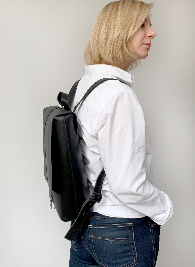 Natural leather backpack women purse Laptop rucksack Beige leather handbag Monogrammed leather bag image 4