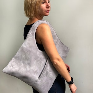 Grey shoulder bag Suede handbags for women Hobo purses and bags Unique tote bag Medium purse Ladies suede bag Modern suede purse