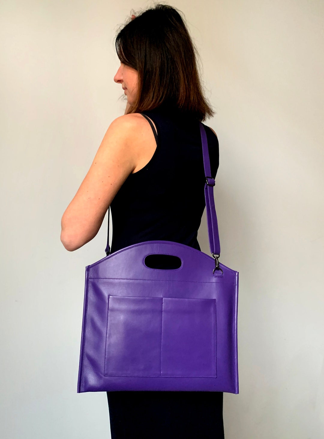 Purple Leather Laptop Bag: 15 Inch Crossbody Computer Purse - Etsy