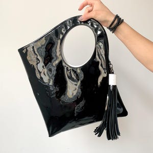 Black and red patent leather purse Minimalist designer handbag for women Small shoulder bag by Olena.