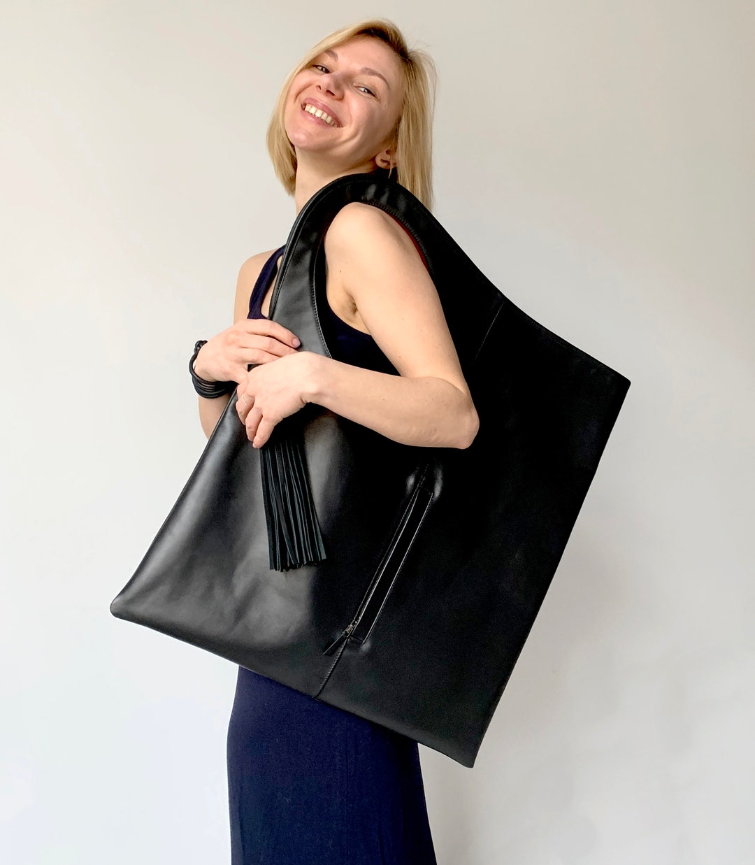 Soft Leather Handbags Black Leather Hobo Bag for Women Large Shoulder ...