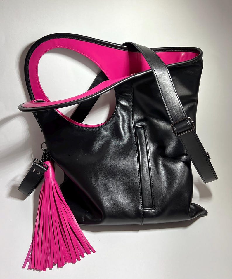 Yellow soft leather fold over clutch purse with tassel Oversized hobo bag Unique handbag for women