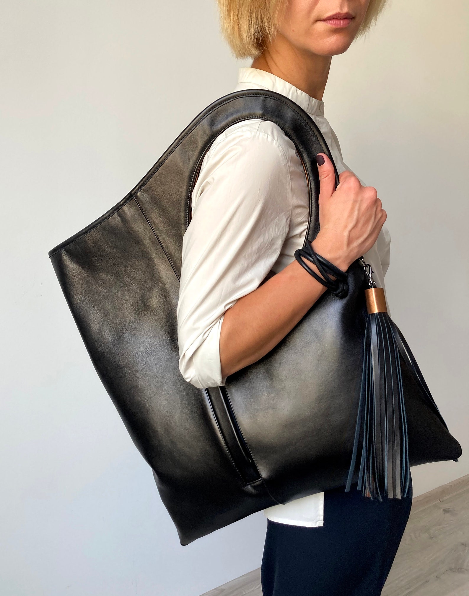 Large Black Crossbody Bag Oversized Leather Hobo Bag Fold Over Etsy
